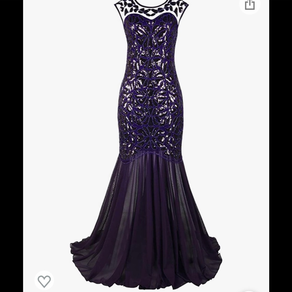 1920s Black and Purple Sequin Gatsby Long Evening Gown XXL
